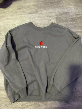 Forever 21 Gray Crewneck Sweatshirt with Red Apple Embroidery